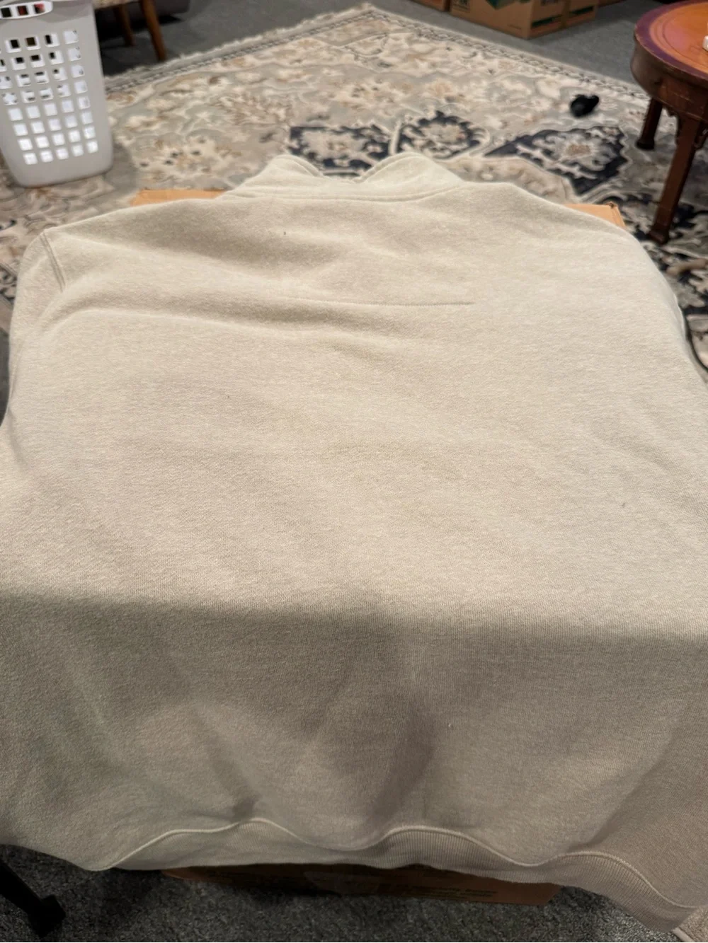 Arrow Men's Half-Zip Pullover Sweater in Light Tan with Brown Trim